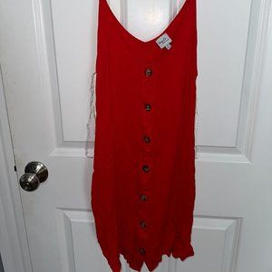 Red Button Up Mini Dress With Button Detail - Size M